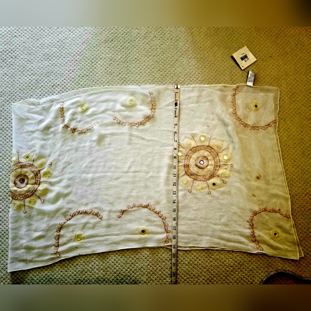 NWT A. Brod mirror applique emb. chiffon scarf 66"L x 19"H.